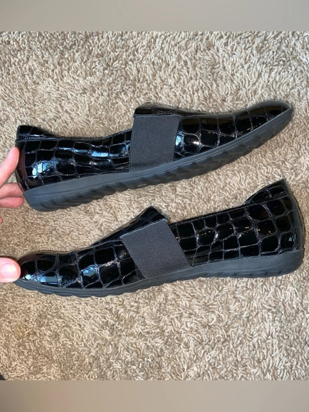 Sesto Meucci Womens Driving Loafers Size 9 Black Patent Shoes Crocodile Leather